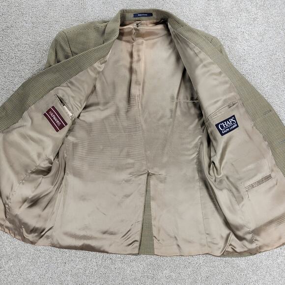 VTG Chaps Ralph Lauren Silk Wool Blazer Mens 42S Green Houndstooth Pane Jacket - Picture 6 of 16